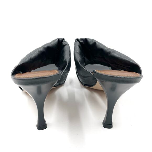 Alohas Puffy Twist Strap Sandals Black Leather Square Toe Heels Sz 38 / 7 - Picture 5 of 8